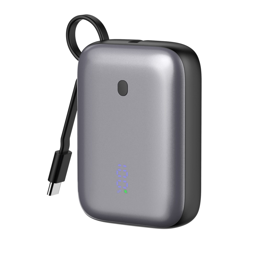 Power Bank 10000 mAh 20W Power Delivery Compact con cavo USB-C retrattile integrato 1m nero