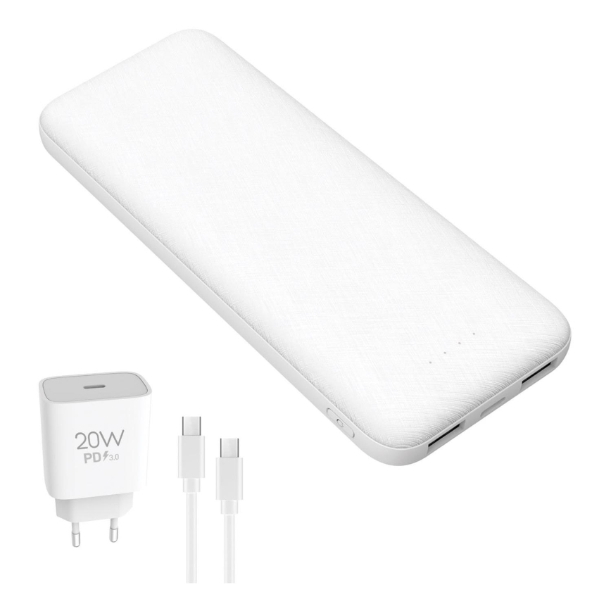 Power Bank 10000 mAh + adattatore 20W Power Delivery + USB-C/USB-C cavo 1m bianco