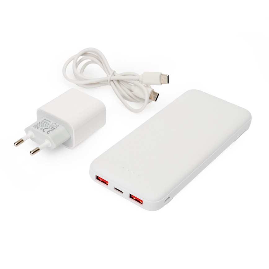 Power Bank 10000 mAh + adattatore 20W Power Delivery + USB-C/USB-C cavo 1m bianco