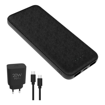Power Bank 10000 mAh + adattatore 20W Power Delivery + USB-C/USB-C cavo 1m nero