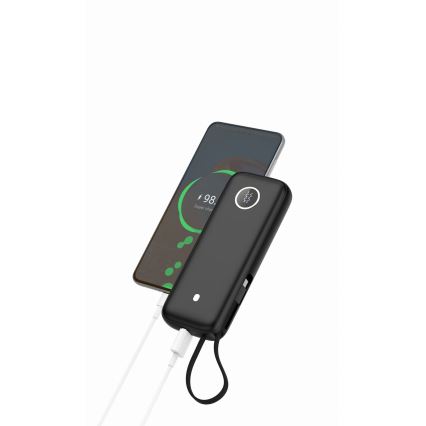Power bank 20.000 mAh, 1x USB-A + 2x USB-C, con cavo USB 1 m, nero