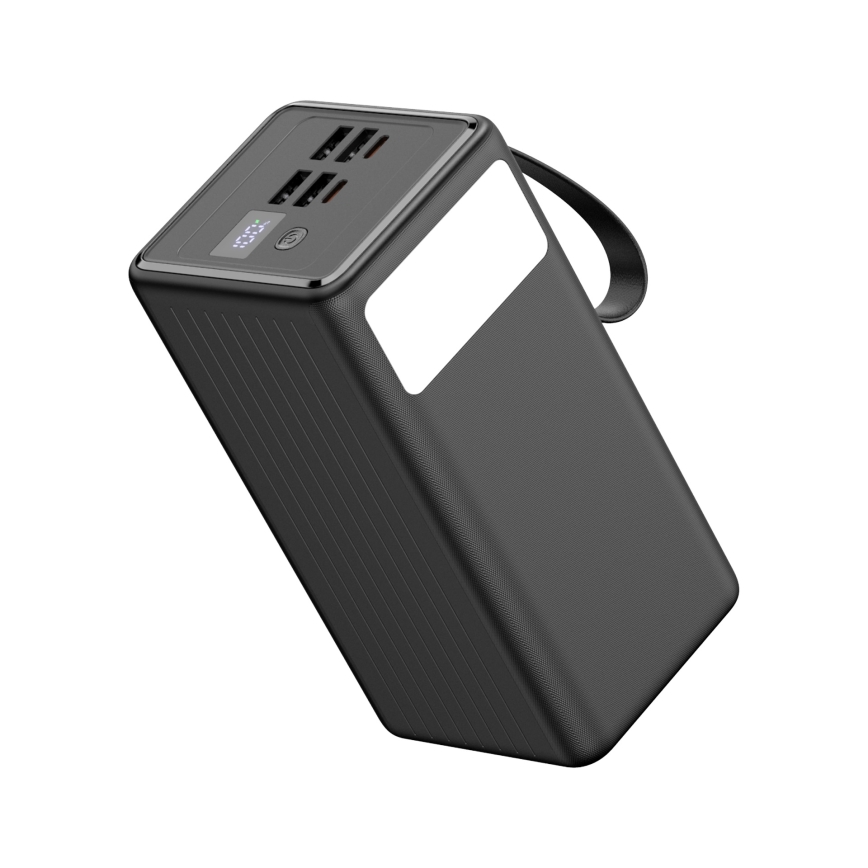 Power Bank 60000 mAh 20W Power Delivery 4xUSB-A + 2xUSB-C con Torcia LED con gancio e magnete e USB-C cavo 1m nero