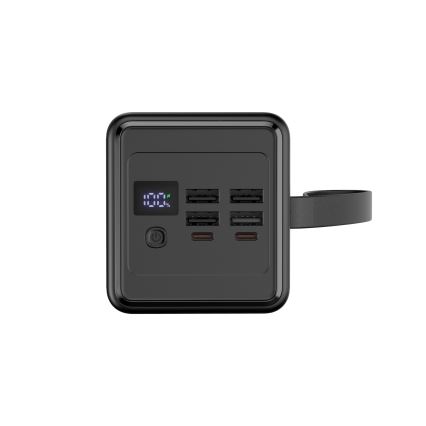 Power Bank 60000 mAh 20W Power Delivery 4xUSB-A + 2xUSB-C con Torcia LED con gancio e magnete e USB-C cavo 1m nero