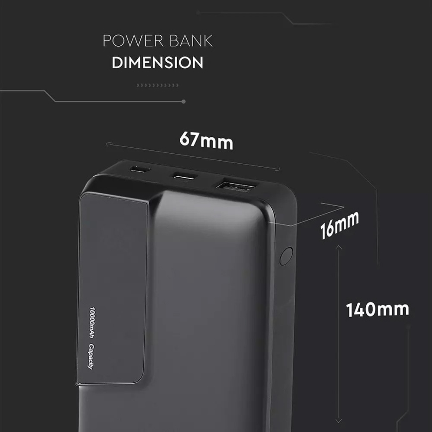 Power Bank mit Display 10000mAh/3,7V schwarz