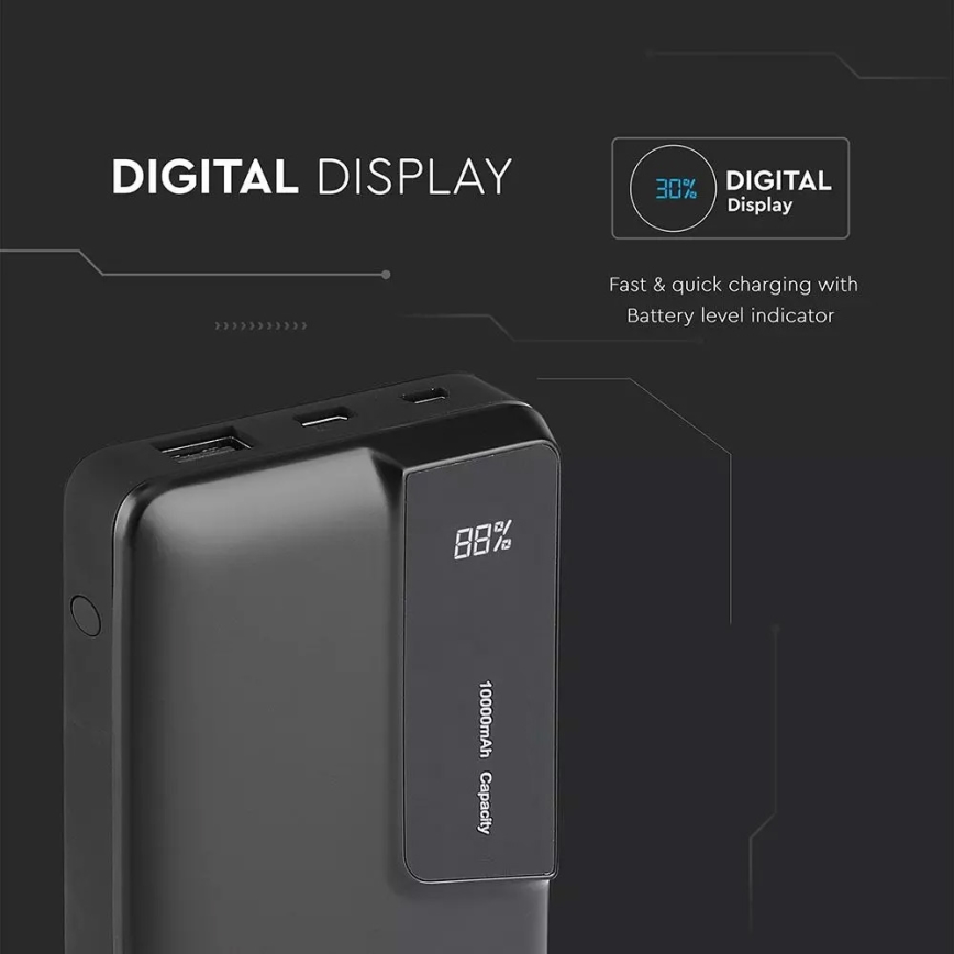 Power Bank mit Display 10000mAh/3,7V schwarz