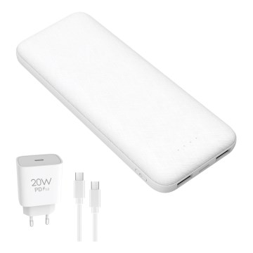 Powerbank 10000 mAh + Adapter 20W Power Delivery + USB-C/USB-C Kabel 1m weiß