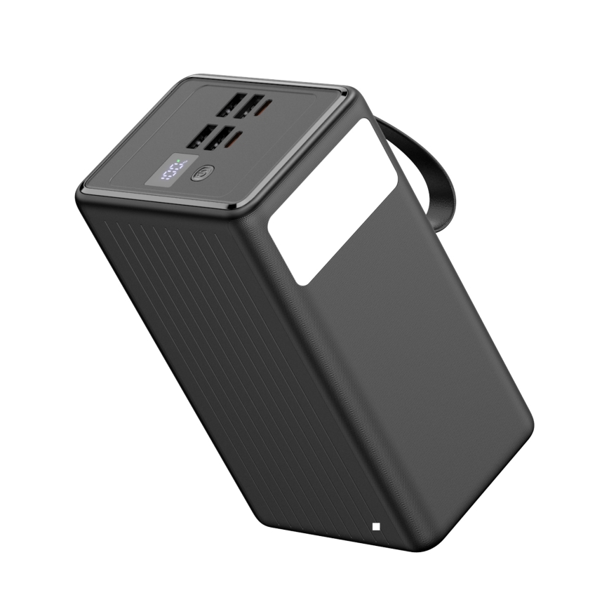 Powerbank 70000 mAh 20W Power Delivery 4x USB-A + 2x USB-C mit LED-Taschenlampe und 1m USB-C-Kabel, schwarz