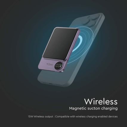 Powerbank mit Display und kabellosem Laden Power Delivery 5000mAh/20W/5V lila