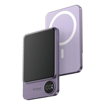 Powerbank mit Display und kabellosem Laden Power Delivery 5000mAh/20W/5V lila