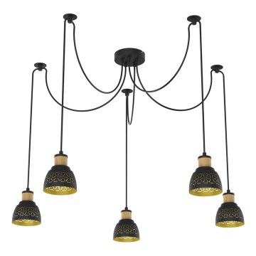 Prezent 27525 - Suspension filaire MESCALA 5xE14/40W/230V araignée noir/hévéa
