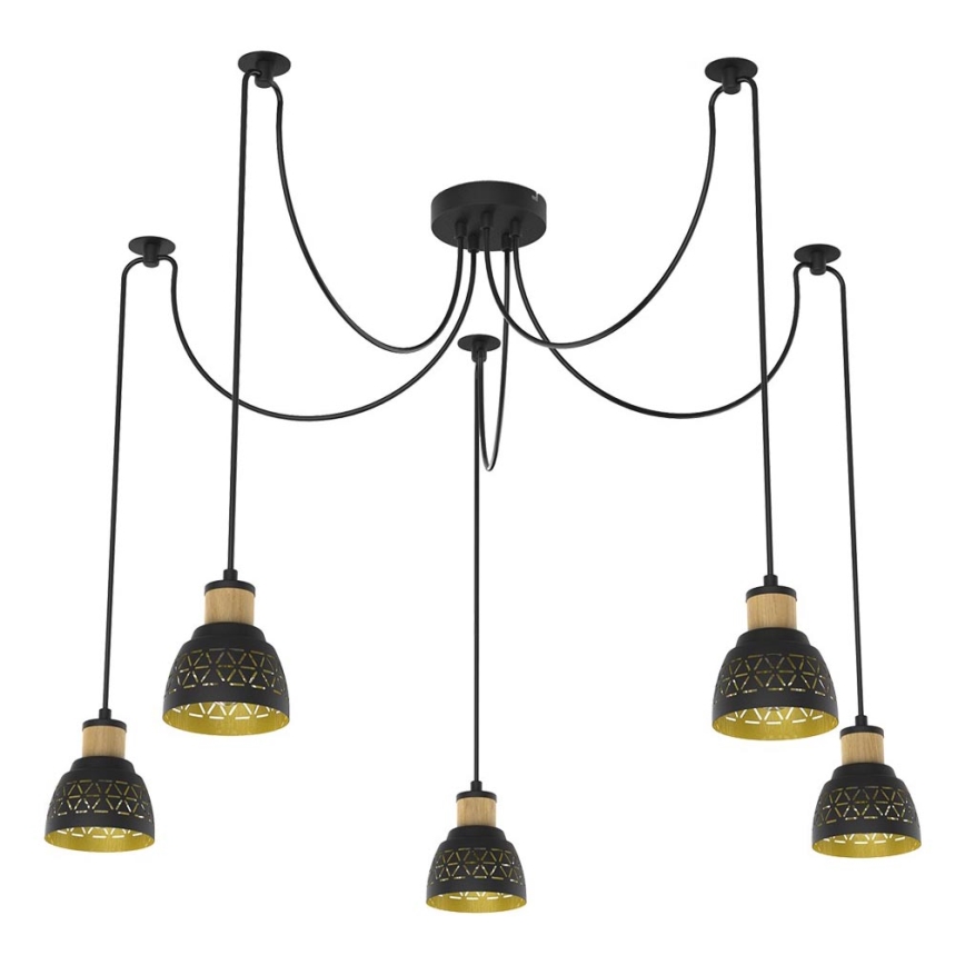 Prezent 27525 - Suspension filaire MESCALA 5xE14/40W/230V araignée noir/hévéa