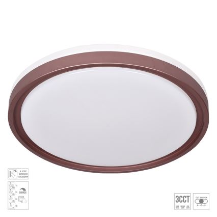 Prezent 71344 - Dimmbare LED-Deckenleuchte FLOREN LED/30W/230V 3000/4000/6500K Ø 41,5 cm braun