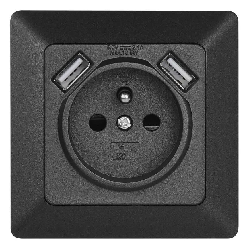 Prise domestique avec USB 250V/16A anthracite
