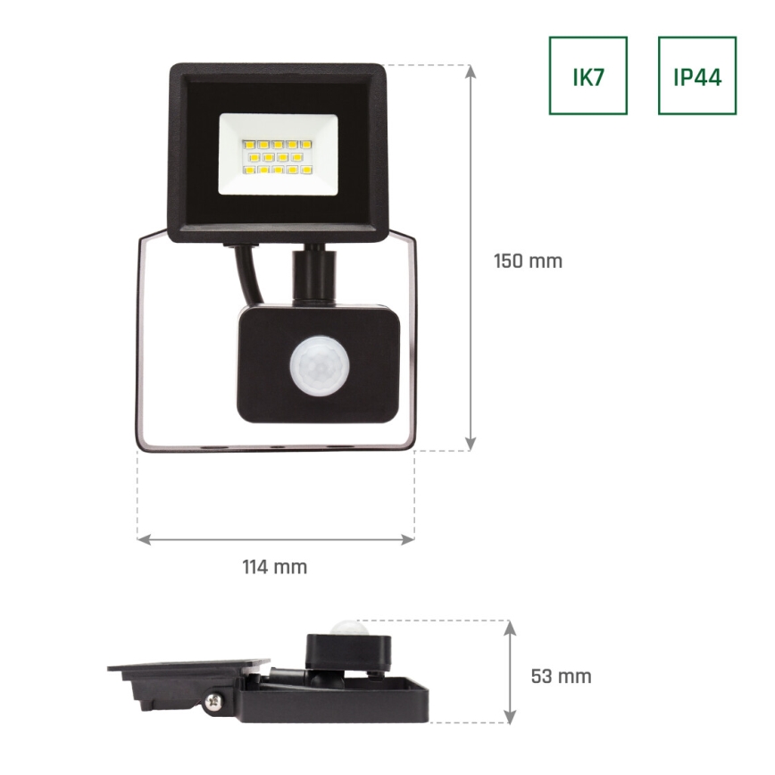 Proiettore LED da esterno con sensore NOCTIS LUX 3 LED/10W/230V 4000K IP44 nero
