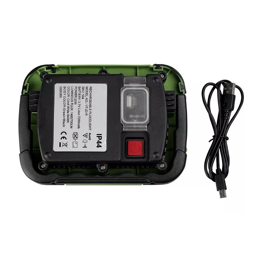 Proiettore LED ricaricabile SAMSUNG CHIP + funzione SOS LED/20W/3,7V/USB IP44 4000K verde