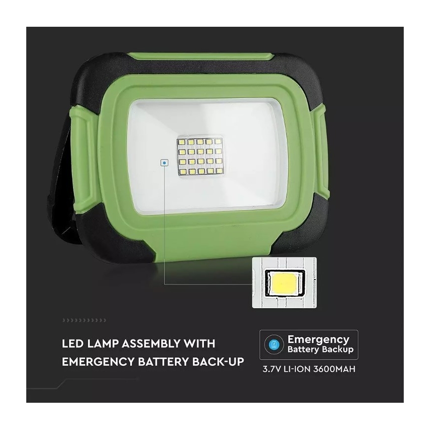 Proiettore LED ricaricabile SAMSUNG CHIP + funzione SOS LED/20W/3,7V/USB IP44 4000K verde