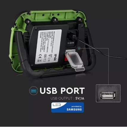 Proiettore LED ricaricabile SAMSUNG CHIP + funzione SOS LED/20W/3,7V/USB IP44 4000K verde