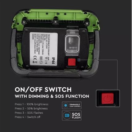 Proiettore LED ricaricabile SAMSUNG CHIP + funzione SOS LED/20W/3,7V/USB IP44 4000K verde