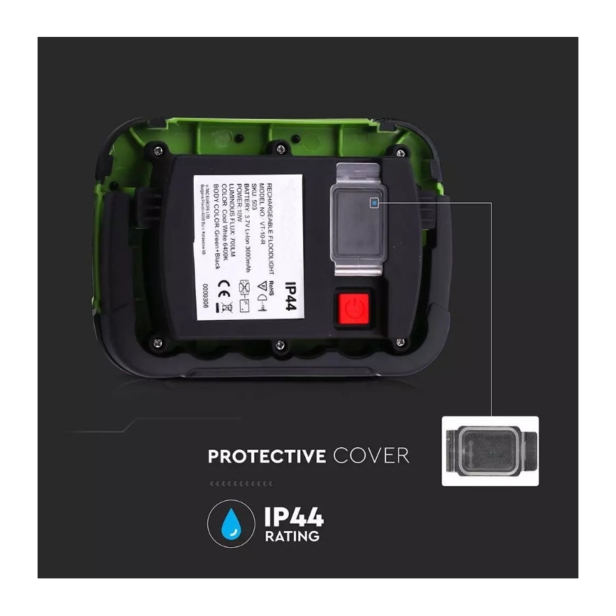 Proiettore LED ricaricabile SAMSUNG CHIP LED/10W/3,7V IP44 4000K verde