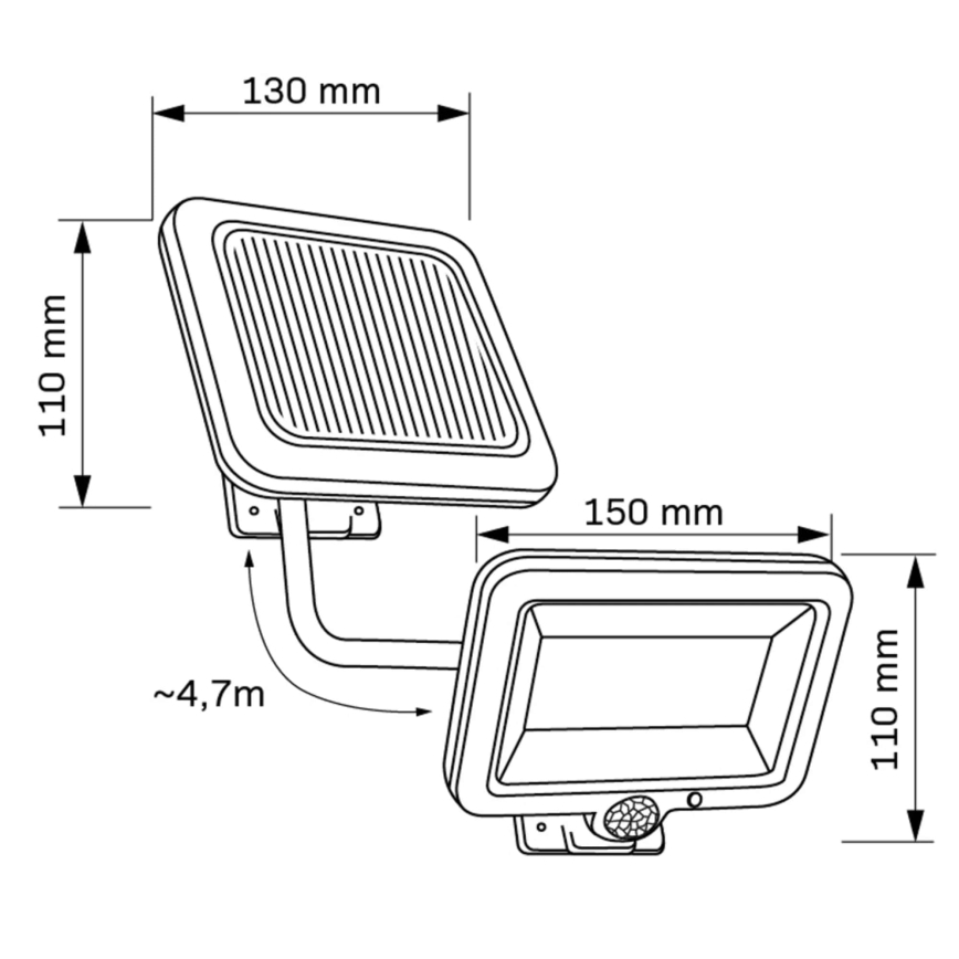 Proiettore solare a LED con sensore DUO LED/1W/3,7V IP44