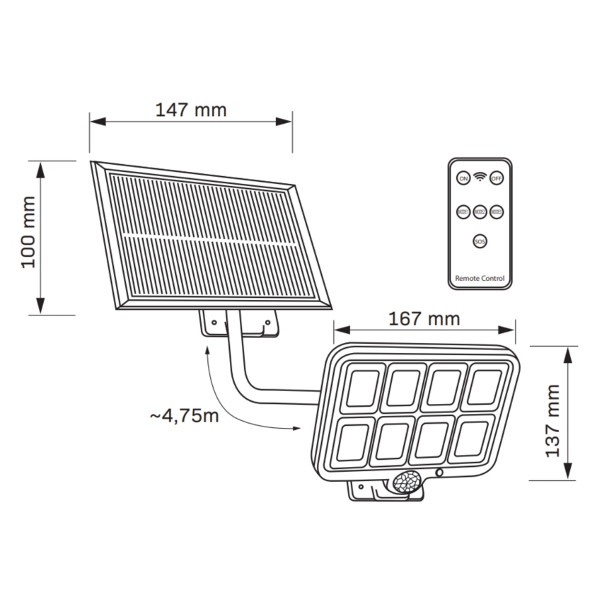 Proiettore solare a LED con sensore INTEGRA LED/3W/3,7V IP44 + telecomando