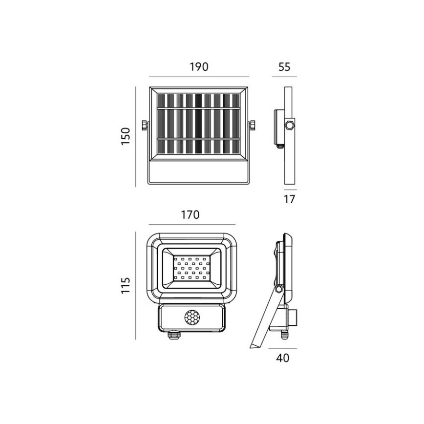 Proiettore solare da esterno a LED con sensore LED/10W/3,7V 6500K IP65