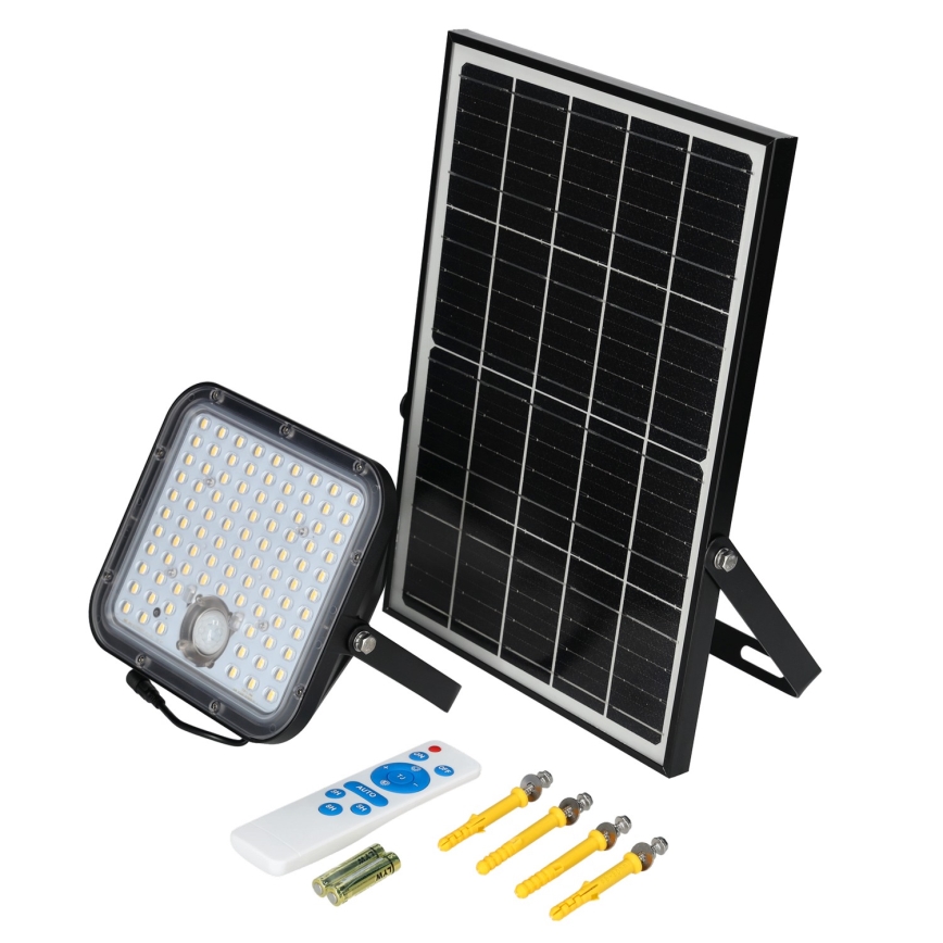 Proiettore solare da esterno con sensore LED/30W/6,4V 4000K IP65 + telecomando