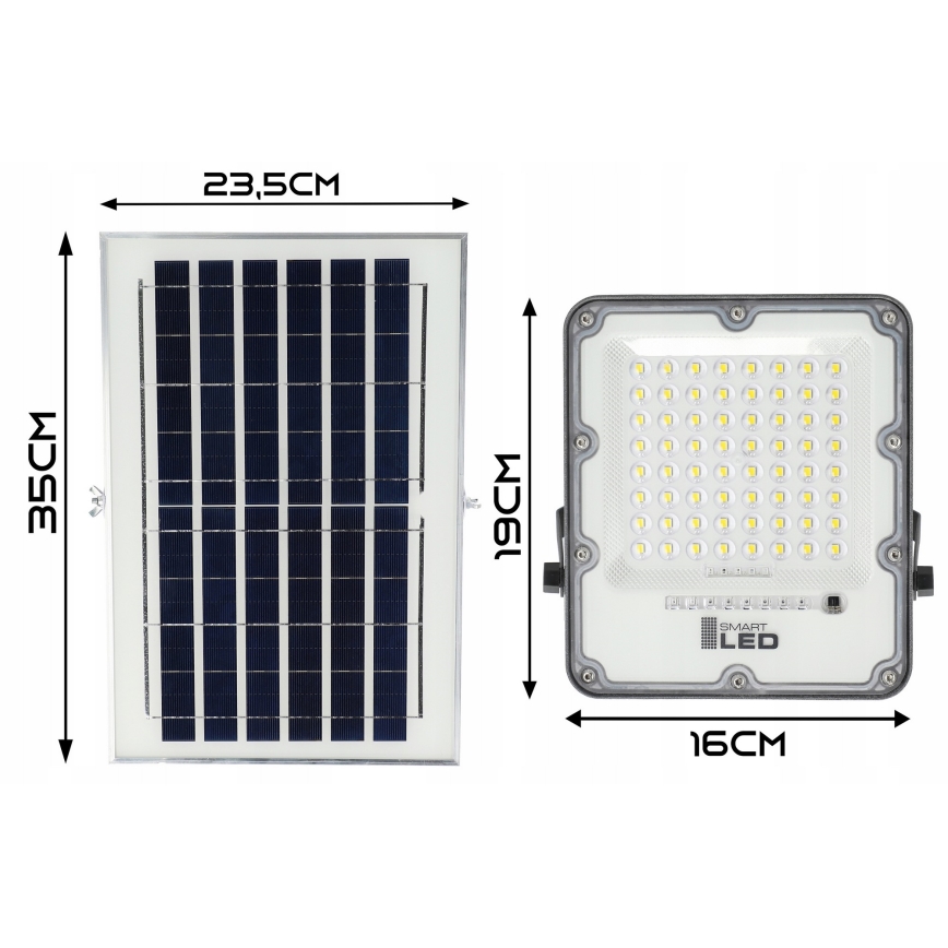 Proiettore LED solare dimmerabile 50W/3,2V 5000K 6000 mAh IP65 nero + telecomando