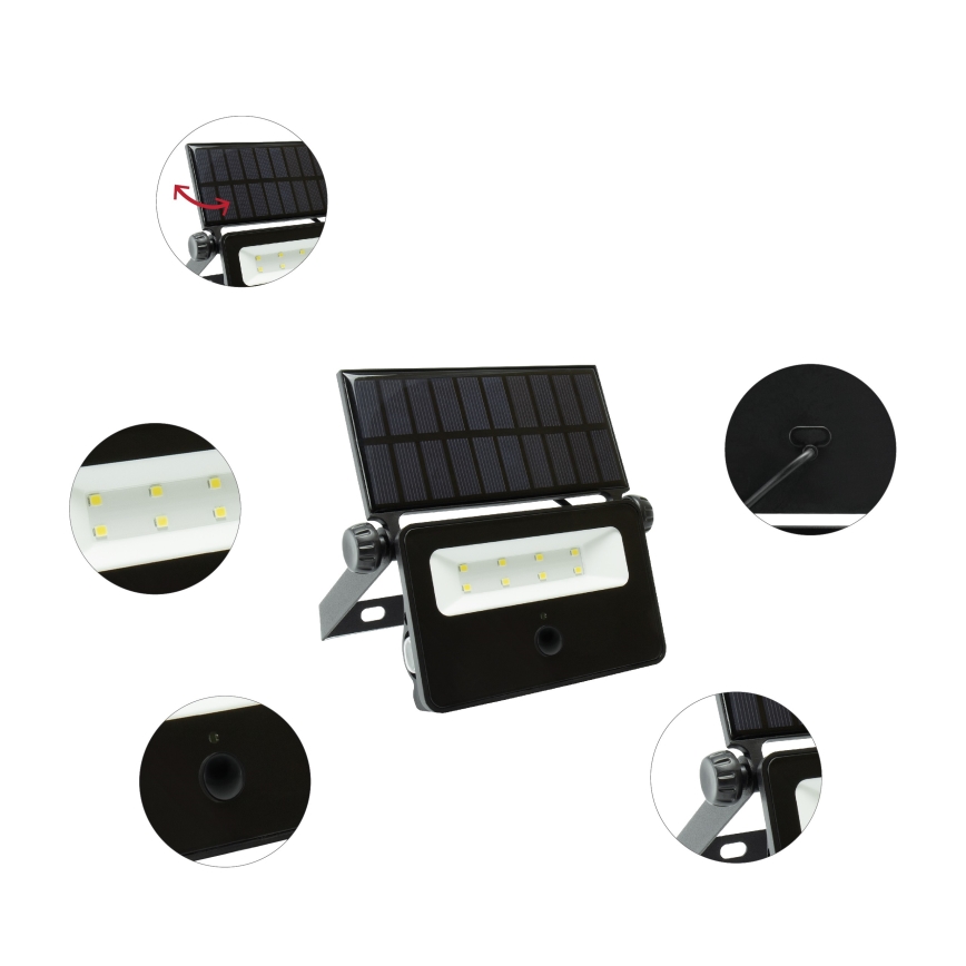 Proiettore solare LED con sensore NOCTIS LED/2W/1800 mAh 3,7V 6000K IP65
