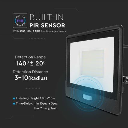 Projecteur avec détecteur LED/50W/230V 6500K IP65 noir