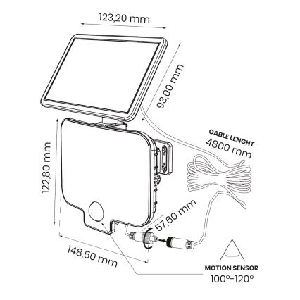 Projecteur LED avec détecteur et panneau solaire ALEX LED/5,5W/3,7V 1200 mAh IP44