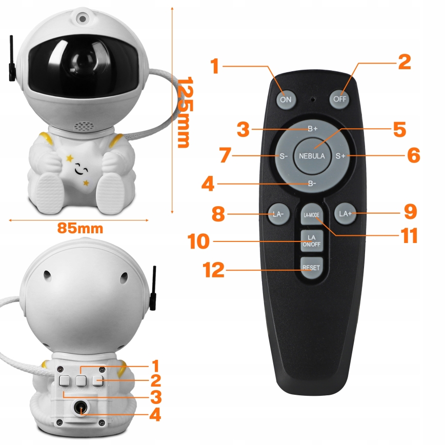 Projecteur LED RGB LED/5W/5V en forme d'astronaute + télécommande