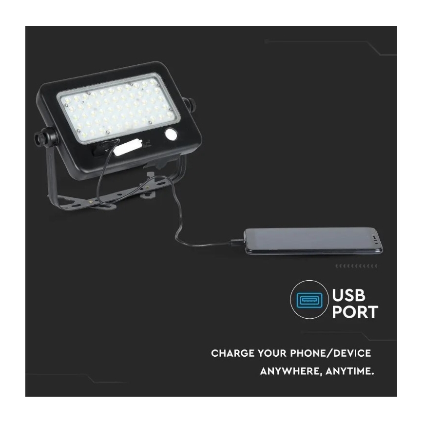 Projecteur solaire à intensité variable avec détecteur LED/10W/3,7V 4000K IP65 + port usb