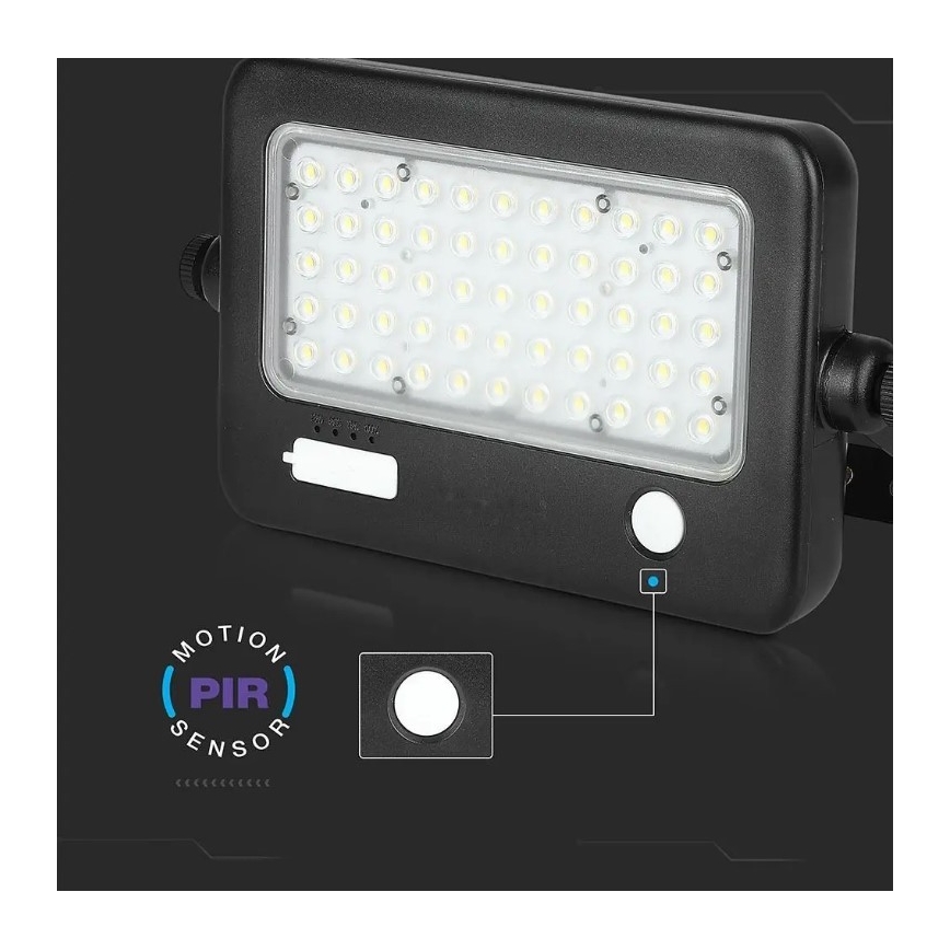 Projecteur solaire à intensité variable avec détecteur LED/10W/3,7V 4000K IP65 + port usb