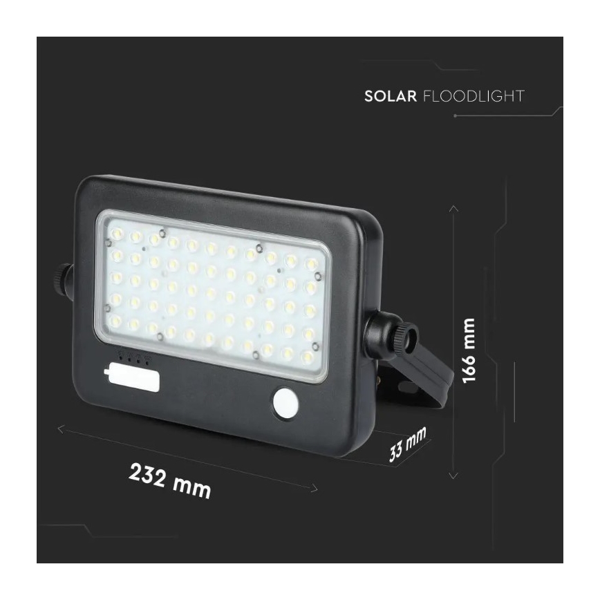 Projecteur solaire à intensité variable avec détecteur LED/10W/3,7V 4000K IP65 + port usb
