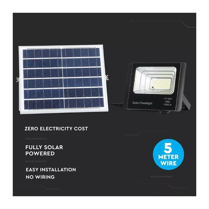 Projecteur solaire à intensité variable LED/16W/3,2V 4000K IP65 + télécommande