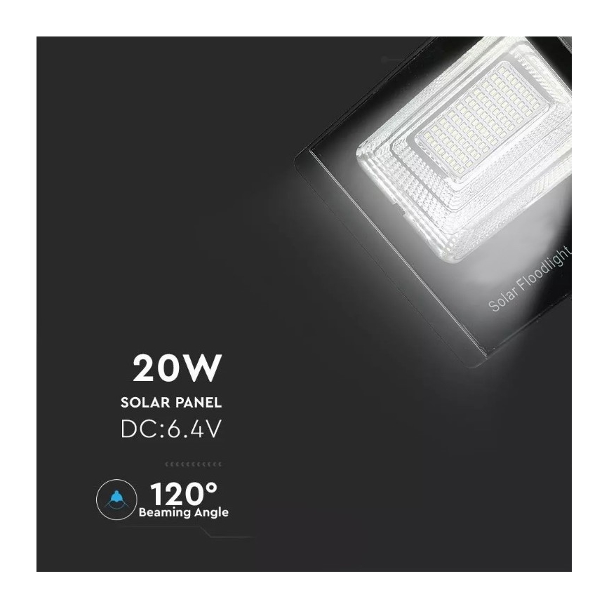 Projecteur solaire à intensité variable LED/20W/6,4V 4000K IP65 + télécommande