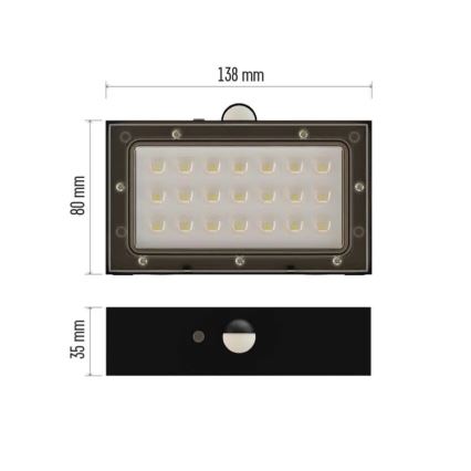 Projecteur solaire avec détecteur de mouvement LED/3,7V 1200mAh 4000K IP65 noir