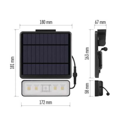 Projecteur solaire avec détecteur de mouvement LED/3,7V 2500mAh 4000K IP54