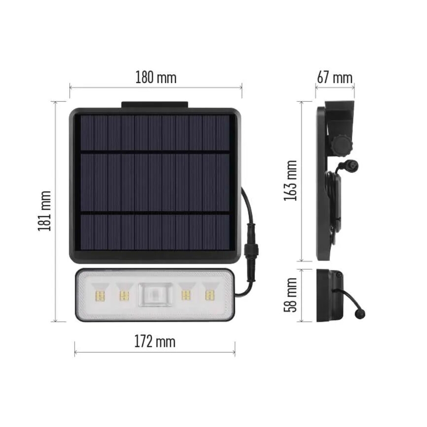 Projecteur solaire avec détecteur de mouvement LED/3,7V 2500mAh 4000K IP54