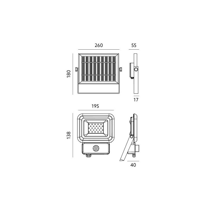Projecteur solaire avec détecteur extérieur LED/20W/3,7V 6500K IP65