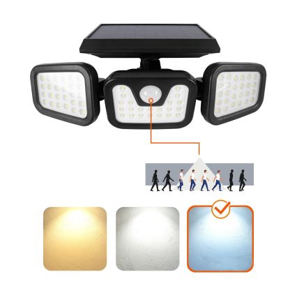 Projecteur solaire avec détecteur LED/1,5W/3,7V 6000K IP44 2400 mAh