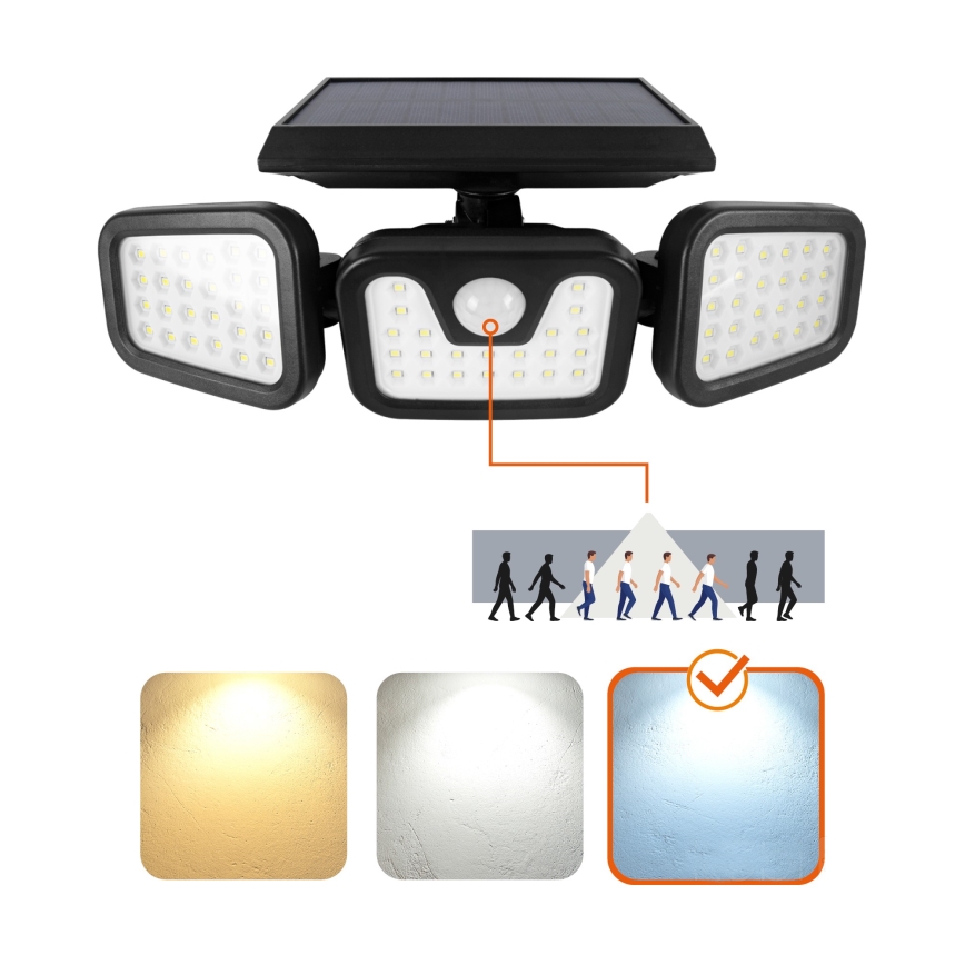 Projecteur solaire avec détecteur LED/1,5W/3,7V 6000K IP44 2400 mAh