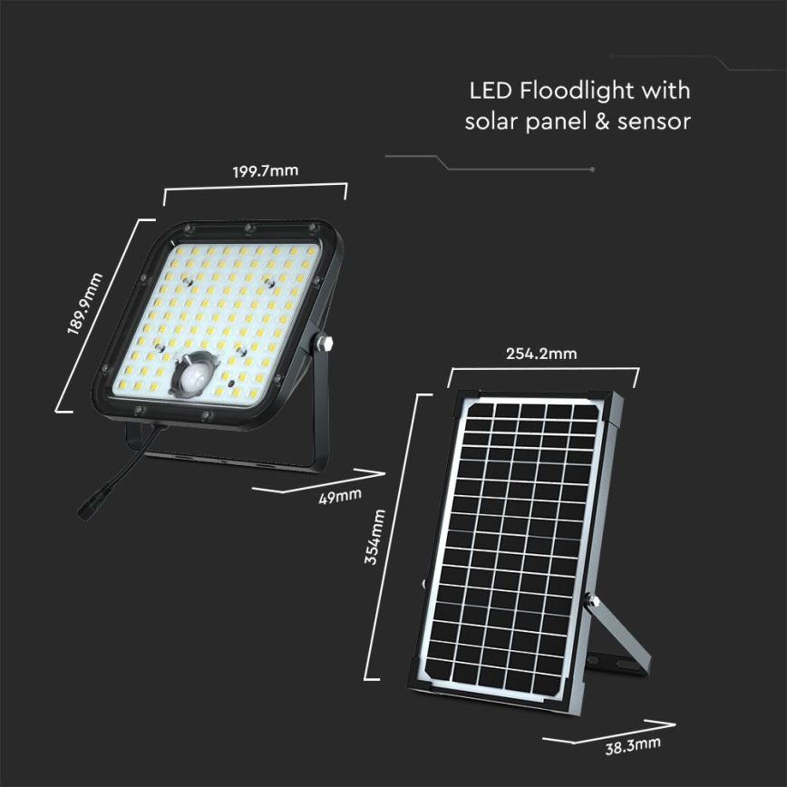 Projecteur solaire avec détecteur LED/30W/6,4V 4000K + télécommande