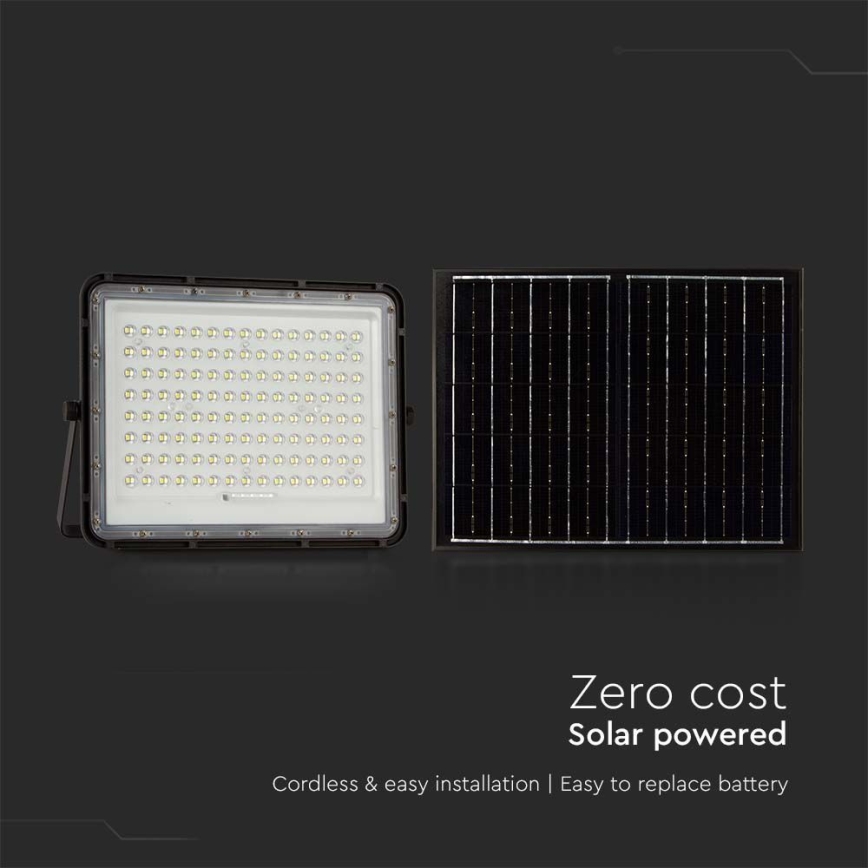 Projecteur solaire d'extérieur LED/20W/3,2V 6400K noir IP65 + télécommande