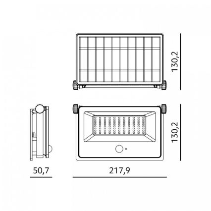 Projecteur solaire LED avec capteur NCS G2, LED 30 W, 3,7 V, 3000/4000/6500 K, IP54, 5200 mAh
