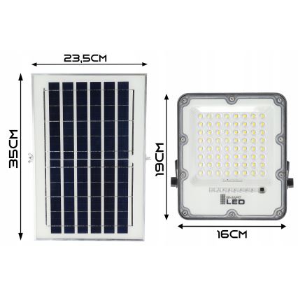 Projecteur solaire LED dimmable 50W/3,2V 5000K 6000 mAh IP65 noir + télécommande