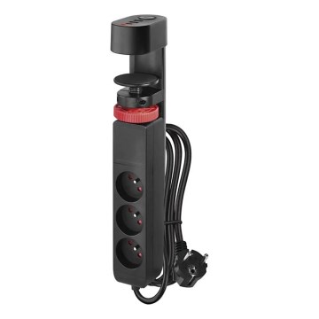 Prolunga con attacco alla tavola 3Z + 3xUSB 1,5m nero