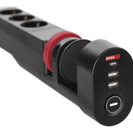 Prolunga con attacco alla tavola 3Z + 3xUSB 1,5m nero