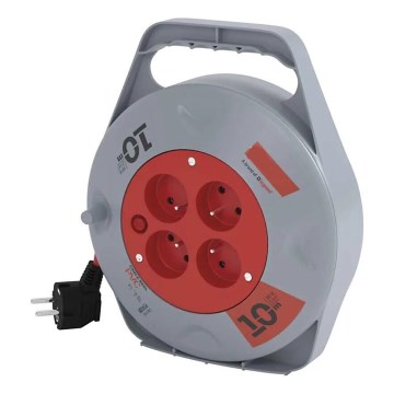 Prolunga con avvolgicavo con 4 prese 10m grigio/rosso